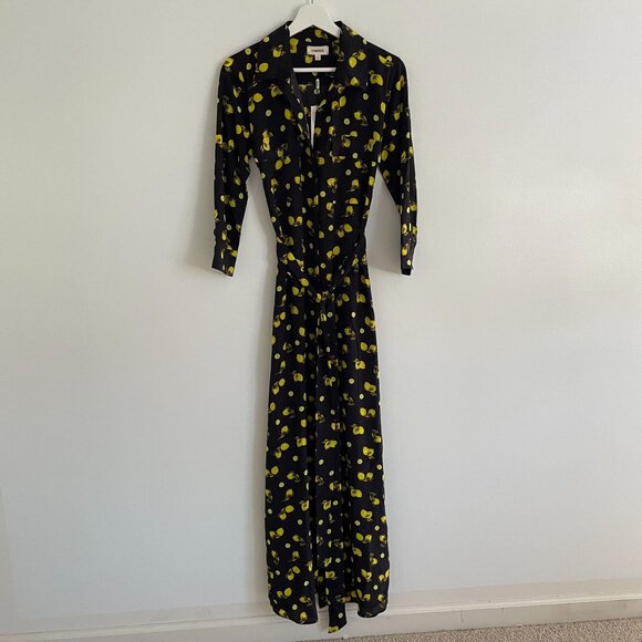 L'Agence Lemon Print Cameron Long Maxi Shirt Dress Silk Sz XS - Picture 1 of 8